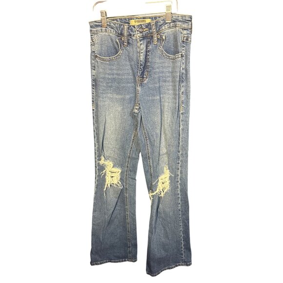 Rock & Roll Denim High Rise Flare Jeans W26 L34 Distressed Blue Denim - Picture 1 of 5